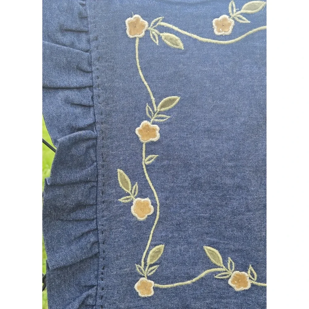 Rare Vintage Spiegel Home Cotton Embroidered Denim Throw/2 Matching Floral Shams